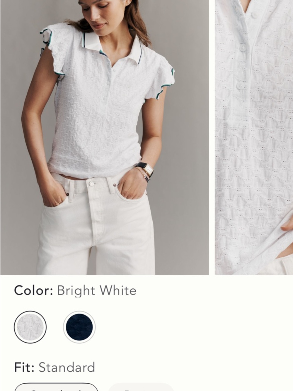 Maeve White Womens Polo Top with Green and Navy Trim - Picture 3 of 3